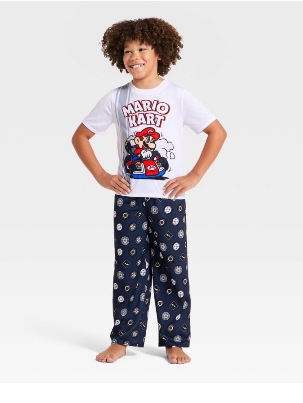Mario kart boys' White and Navy three piece Pajama Set